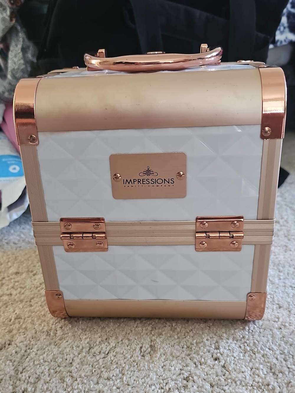 Impressions Vanity Company White & Rose Gold Train Case